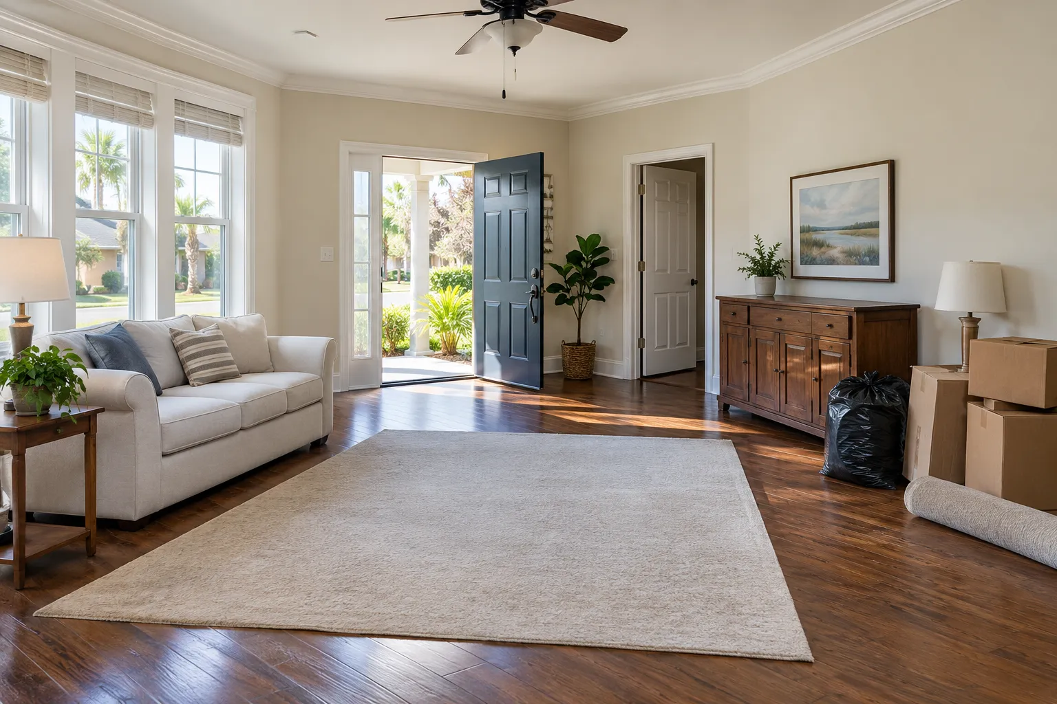Cleared living room ready for its next use
